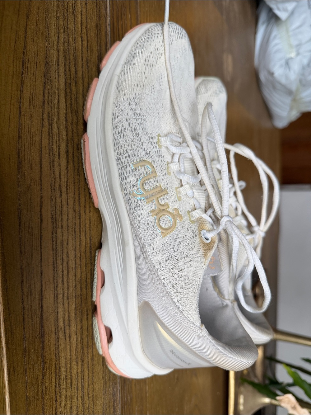 Ryka Women's Cream Athletic Sneakers with Pink Soles